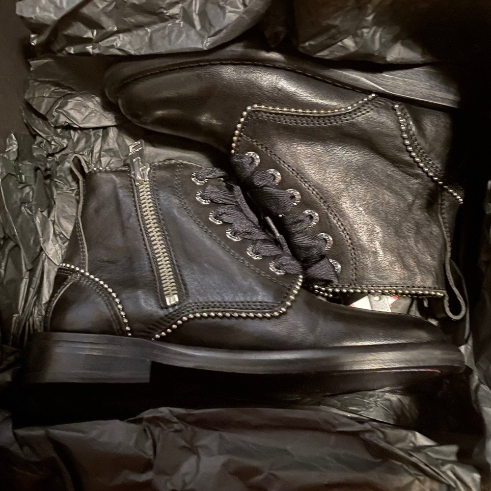 NWB Zadig & Voltaire Black Combat Boots Silver Details 6